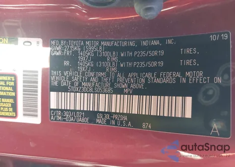 2020 Toyota Sienna Se from USA, damaged, VIN 5TDXZ3DC8LS053685